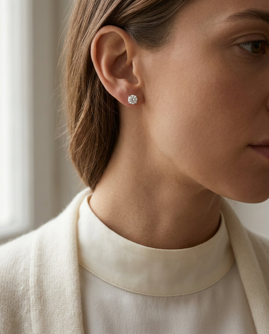 Diamond Stud Earrings In 14k White Gold (2ctw) — editorial close-up
