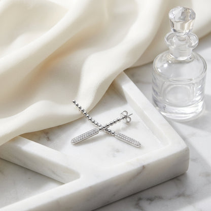Diamond Stick With Bead Dangle Earrings In 14k White Gold — atelier still life