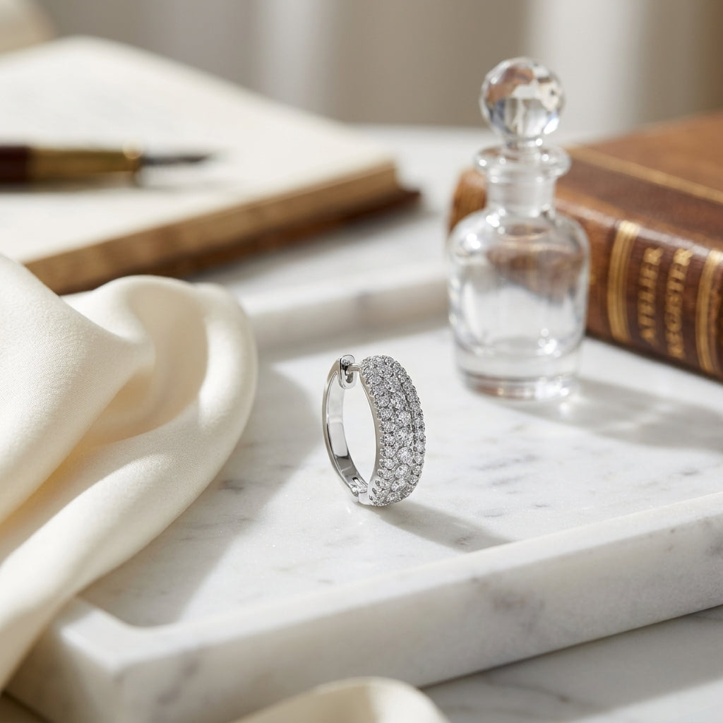 Diamond J-hoop Earrings In 14k White Gold (1/2 Ct.tw.) — atelier still life