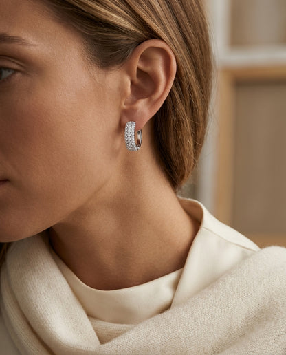 Diamond J-hoop Earrings In 14k White Gold (1/2 Ct.tw.) — editorial close-up