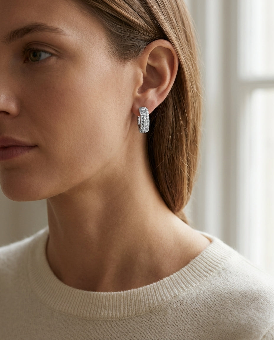 Diamond J-hoop Earrings In 14k White Gold (1/2 Ct.tw.) — editorial close-up