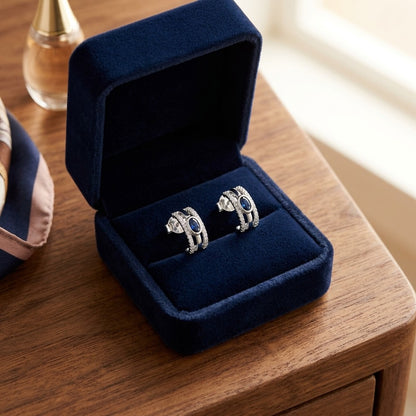 Sapphire And Diamond Open Work Earrings In 14k White Gold (1/4 Ct.tw.) — velvet box