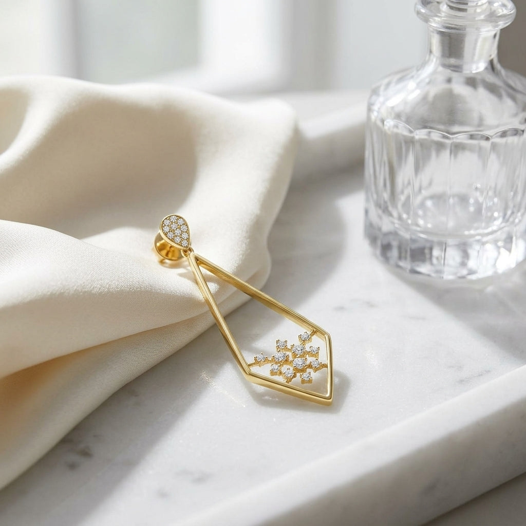 Diamond Pave Elongated Diamond Shaped Earrings In 14k White Gold - No Dias On Top/posts — atelier still life