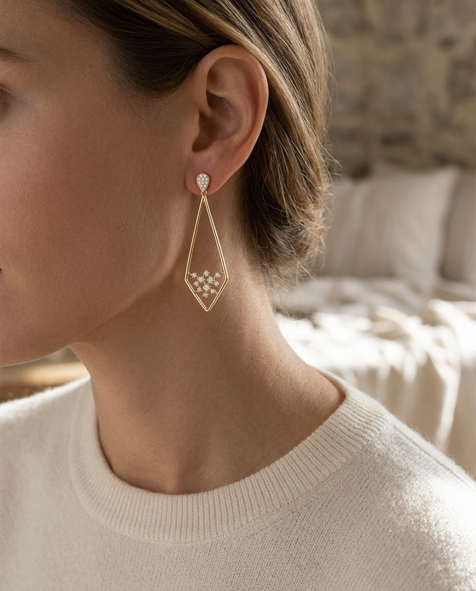 Diamond Pave Elongated Diamond Shaped Earrings In 14k White Gold - No Dias On Top/posts — editorial close-up