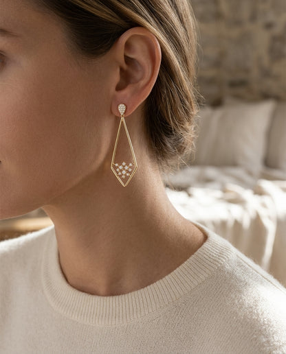 Diamond Pave Elongated Diamond Shaped Earrings In 14k White Gold - No Dias On Top/posts — editorial close-up