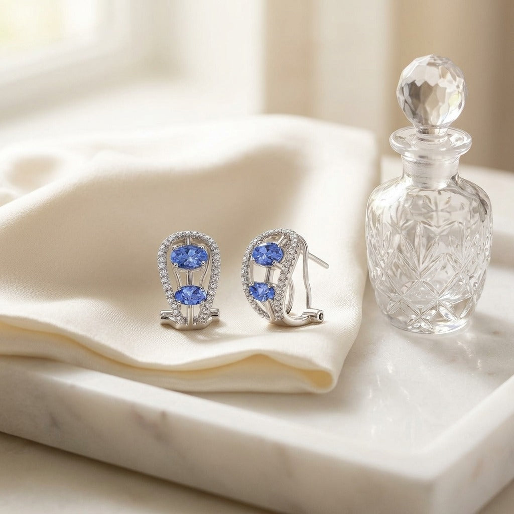 Tanzanite and Diamond Open Work Earrings in 14k White Gold (1/3 Ct.tw.) — marble silk