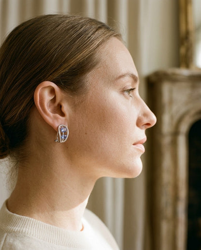 Tanzanite and Diamond Open Work Earrings in 14k White Gold (1/3 Ct.tw.) — portrait close