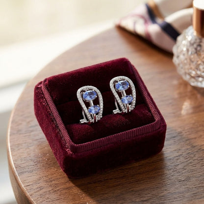 Tanzanite and Diamond Open Work Earrings in 14k White Gold (1/3 Ct.tw.) — velvet box