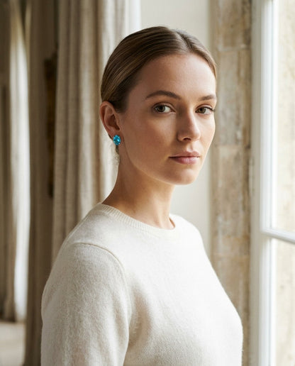 Blue Topaz Oval Stud Earrings in 14k White Gold (8x6mm) — portrait full