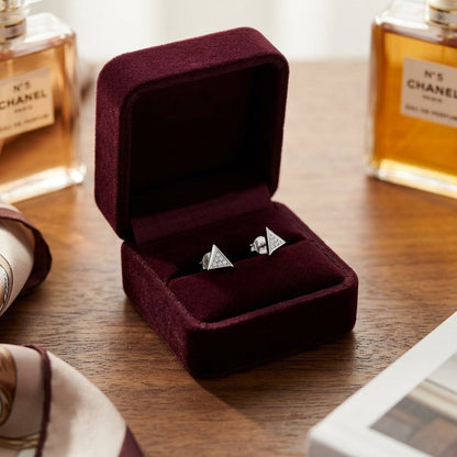 Micro Pave Triangle Stud Earrings in 14k White Gold — velvet box