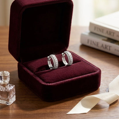 Diamond Pave Hoop Earrings in 14k White Gold — velvet box