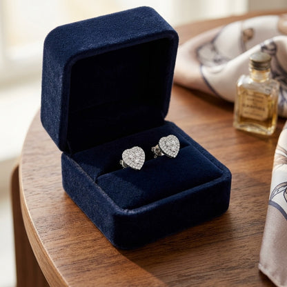Diamond Cluster Heart Earrings in 14k White Gold 9/10ctw — velvet box