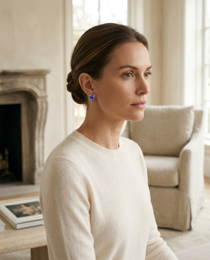 5 Millimeter Cushion Cut Tanzanite 4 Prong Studs in 14k White Gold — portrait full