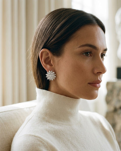 Diamond Starburst Convertible Earring Jacket in 14k White Gold — portrait close