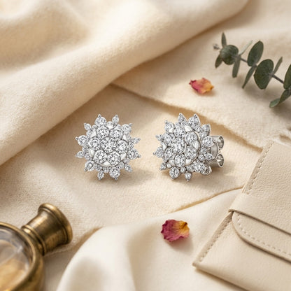 Diamond Starburst Convertible Earring Jacket in 14k White Gold — textile flat lay
