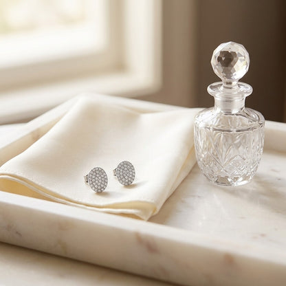 Diamond Pave Disk Stud Earrings in 14k White Gold — marble silk