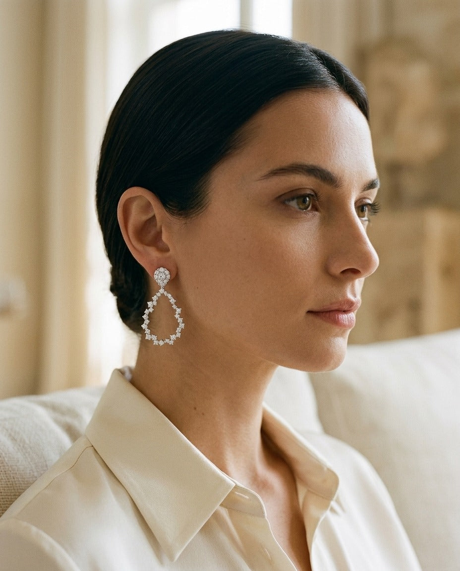 Diamond Pear Cluster Stud Earrings With Removeable Dangle Teardrop in 14k White Gold 1-1/4ctw — portrait close