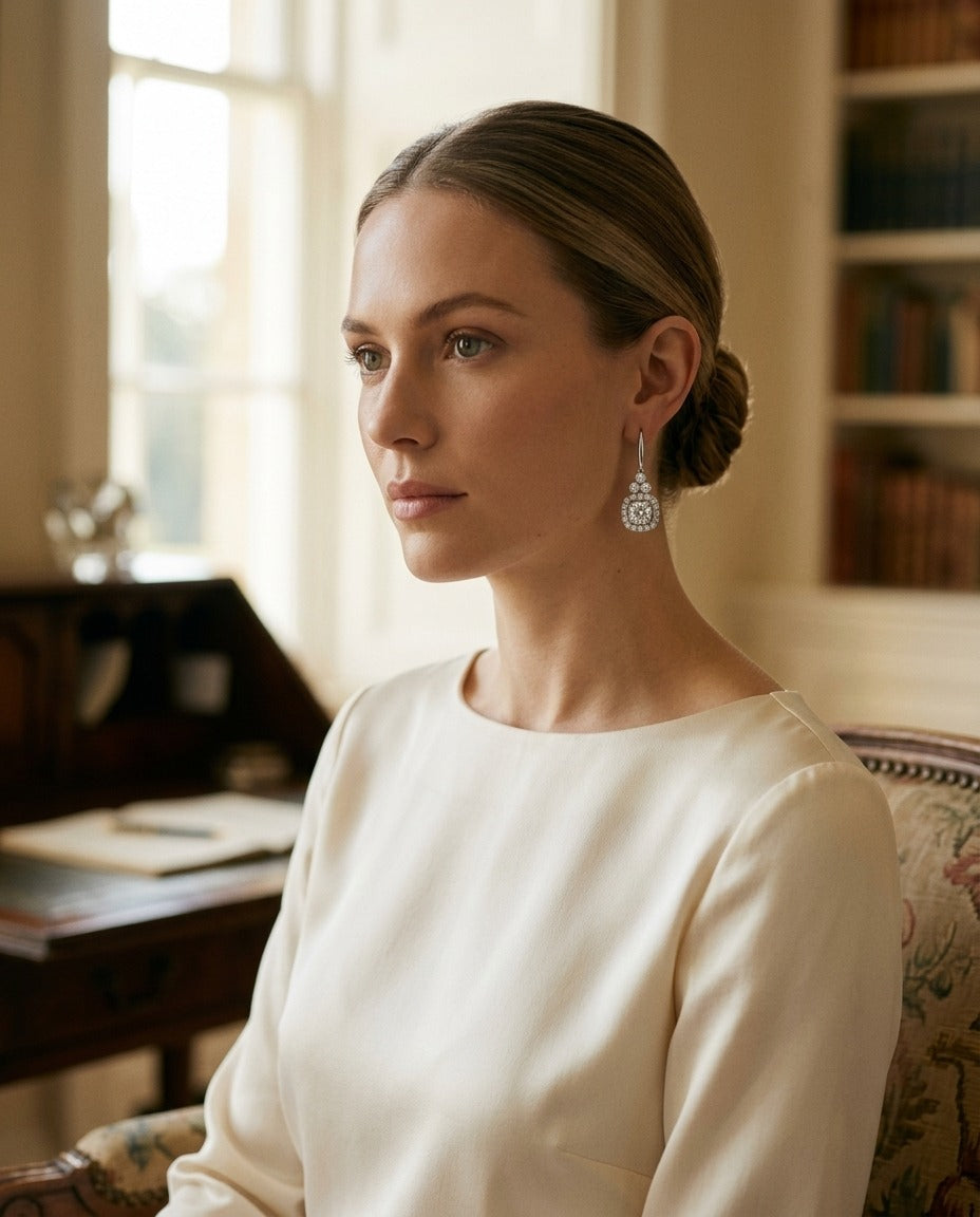 Tanzanite and Diamond Cushion Halo Earrings in 14k White Gold 1/3ctw — portrait full