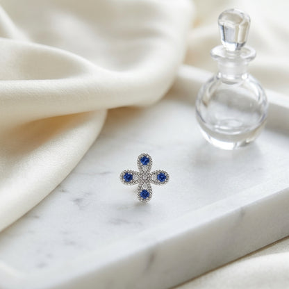 Sapphire and Diamond Clover Floral Stud Earrings in 14k White Gold 1/12ctw — atelier still life