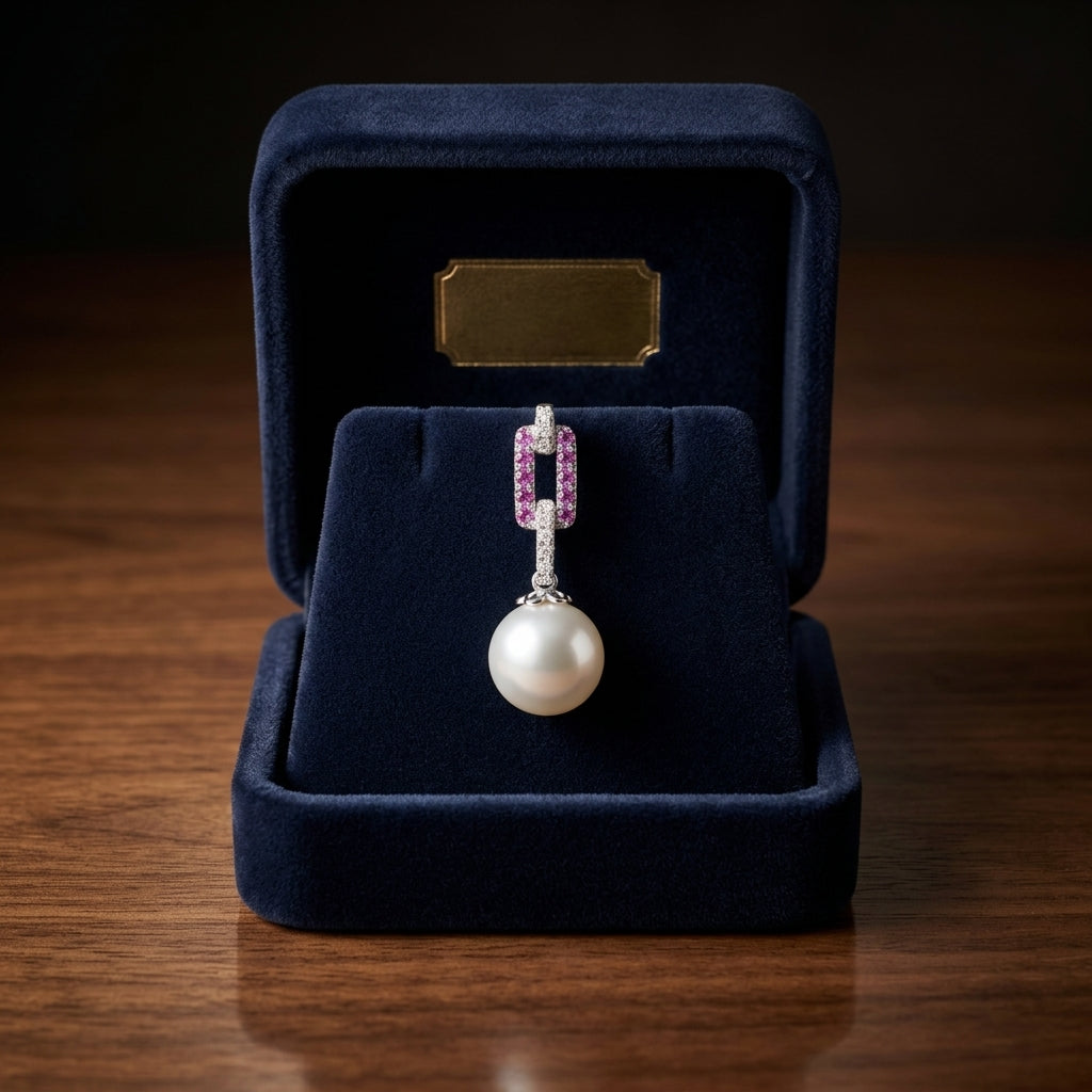 Freshwater Pearl and Pink Sapphire Earrings in 14k White Gold 0.09ctw — gift presentation