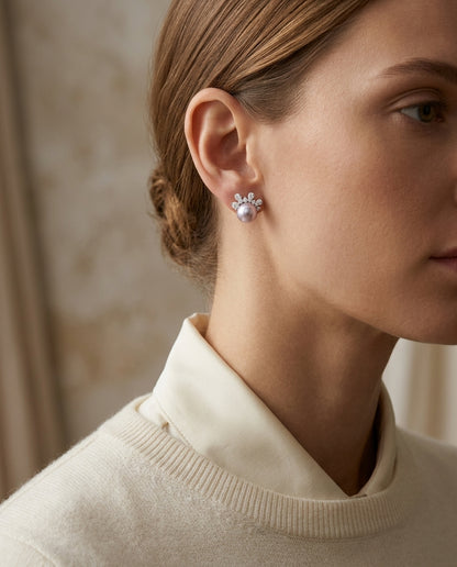 Freshwater Pink Pearl & Diamond Flair Earrings 1/4ctw in 14K White Gold - editorial hero