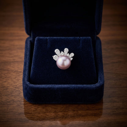 Freshwater Pink Pearl & Diamond Flair Earrings 1/4ctw in 14K White Gold - presentation