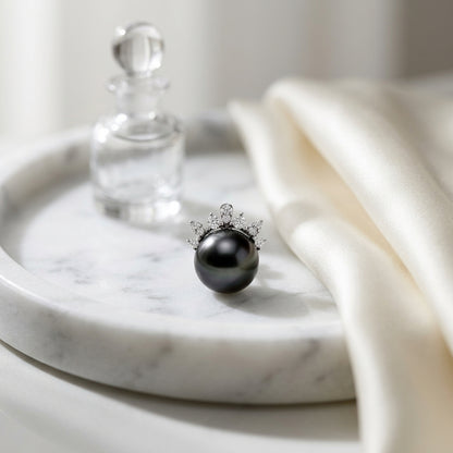 Tahitian Pearl & Diamond Flair Earrings 1/6ctw in 14K White Gold - lifestyle