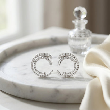 Diamond Crescent Earrings 3/4ctw in 14K White Gold - editorial hero
