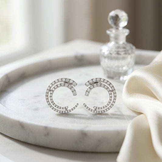 Diamond Crescent Earrings 3/4ctw in 14K White Gold - editorial hero