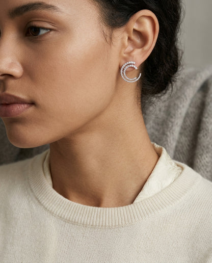 Diamond Crescent Earrings 3/4ctw in 14K White Gold - lifestyle