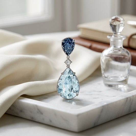 Swiss Blue Topaz, London Blue Topaz Pear Shape & Diamond Drop Earrings 0.02ctw in 14K White Gold - editorial hero