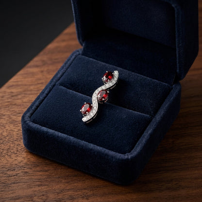 Garnet & Diamond Wave Hinged Hoop Earrings 1/4ctw in 14K White Gold - presentation