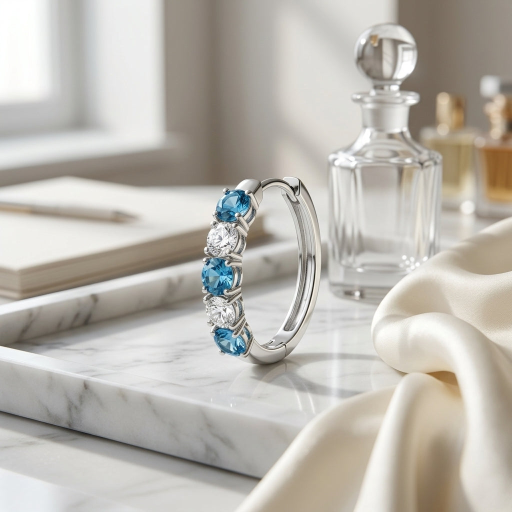 0.77ctw Blue Sapphire & 5/8ctw Diamond Hoop Earring in 14K White Gold - lifestyle