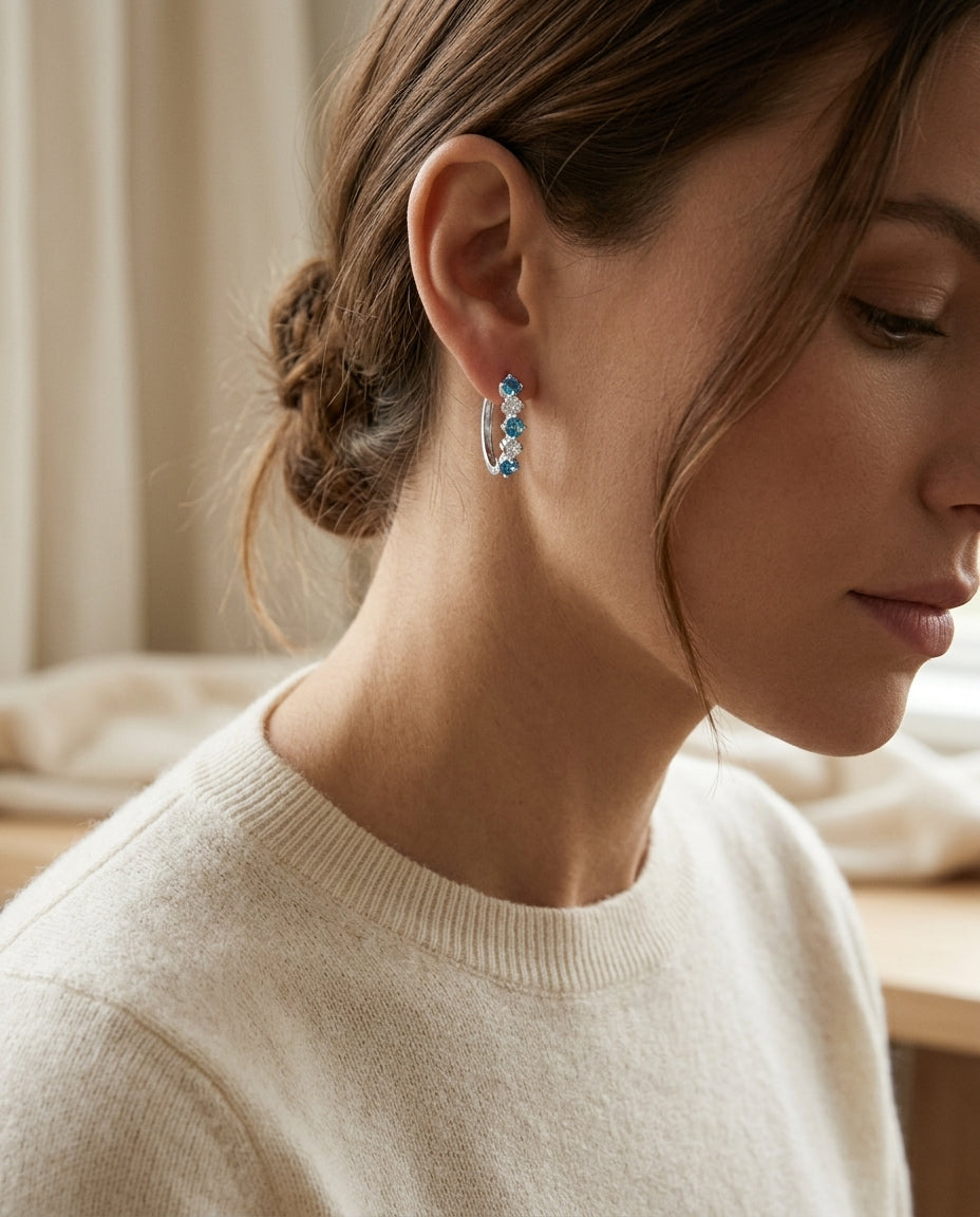 0.77ctw Blue Sapphire & 5/8ctw Diamond Hoop Earring in 14K White Gold - editorial hero