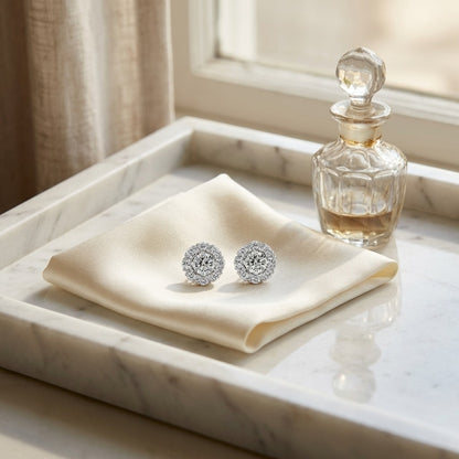 Diamond Halo Stud Earrings in 14k White Gold 1-1/3ctw — marble silk