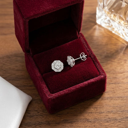 Diamond Halo Stud Earrings in 14k White Gold 1-1/3ctw — velvet box