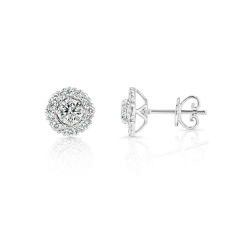 Diamond Halo Stud Earrings in 14k White Gold 1-1/3ctw