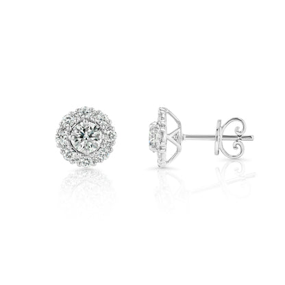 Diamond Halo Stud Earrings in 14k White Gold 1-1/3ctw