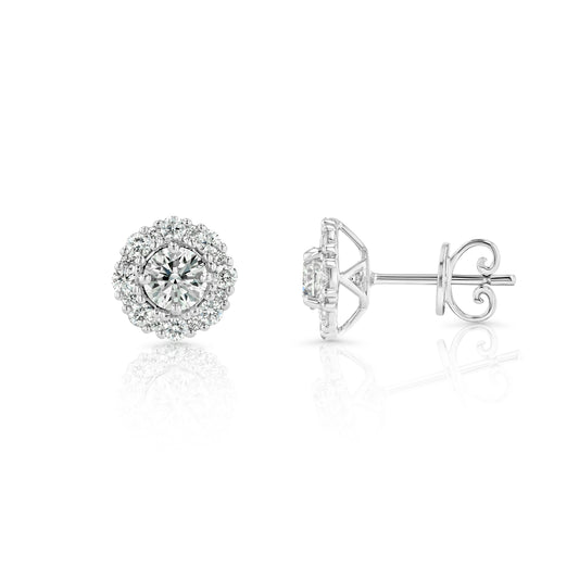Diamond Halo Stud Earrings in 14k White Gold 1-1/3ctw
