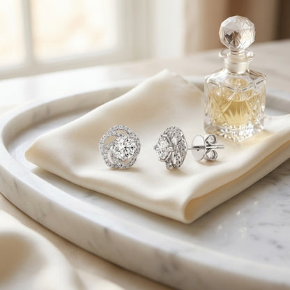 Diamond Floral Earrings in 14k White Gold 1ctw — marble silk