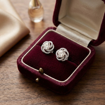 Diamond Floral Earrings in 14k White Gold 1ctw — velvet box