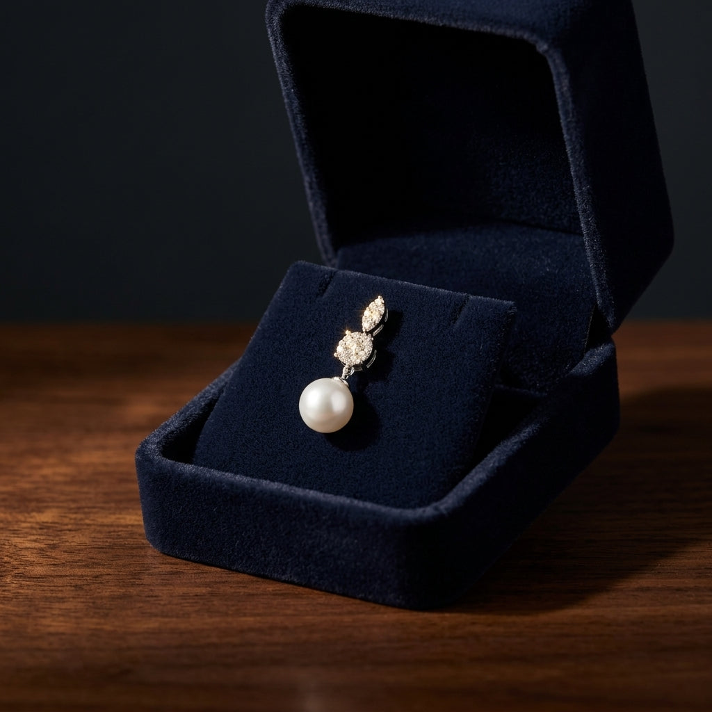 Akoya Pearl & Diamond Dangle Earrings 3/8ctw in 14K White Gold - presentation