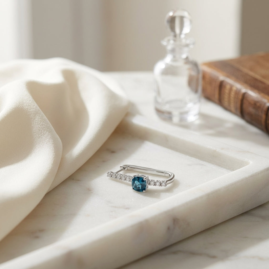 London Blue Topaz and Diamond Hinged Back Stick Earrings in 14k White Gold 1/4ctw — atelier still life
