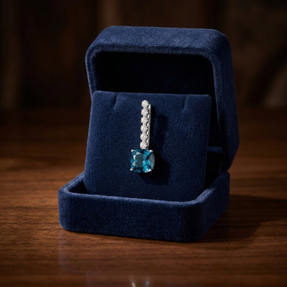 London Blue Topaz and Diamond Hinged Back Stick Earrings in 14k White Gold 1/4ctw — gift presentation