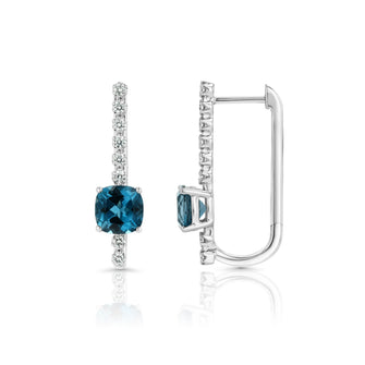 London Blue Topaz and Diamond Hinged Back Stick Earrings in 14k White Gold 1/4ctw