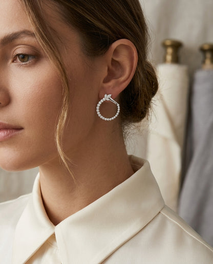 Marquise and Round Diamond Circle Earrings in 14k White Gold 1-1/3ctw — editorial close-up