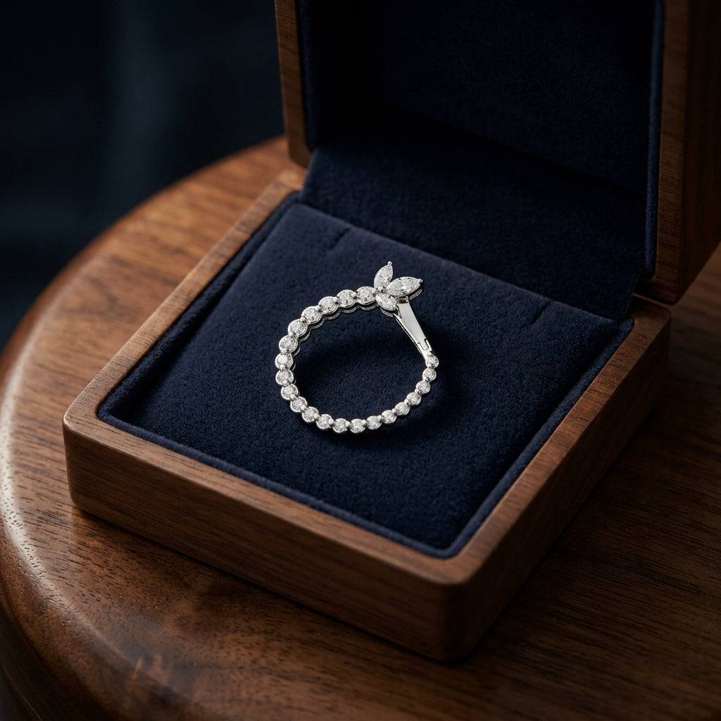 Marquise and Round Diamond Circle Earrings in 14k White Gold 1-1/3ctw — gift presentation