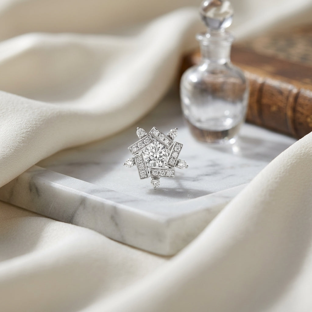 Diamond Floral-Inspired Cluster Stud Earrings in 14k White Gold 3/4ctw — atelier still life