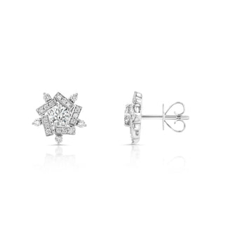 Diamond Floral-Inspired Cluster Stud Earrings in 14k White Gold 3/4ctw