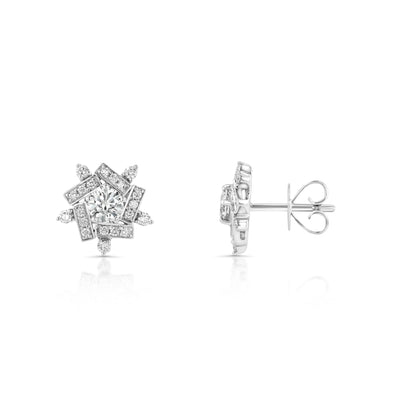 Diamond Floral-Inspired Cluster Stud Earrings in 14k White Gold 3/4ctw